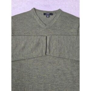 J Crew Sweater Mens Medium Green 100% Merino Wool V Neck Knit Pullover Academia